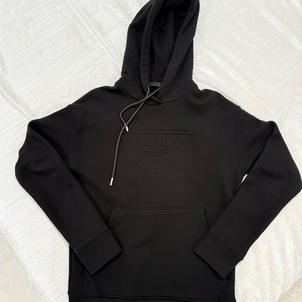 Prada Black Embossed Logo Hoodie